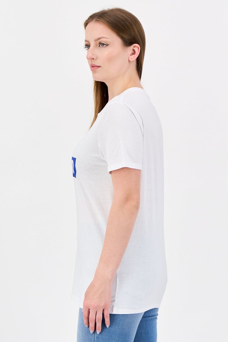 UNDIZ Women Crew Neck Short Sleeve Graphic Print T-shirt, White - Image 2